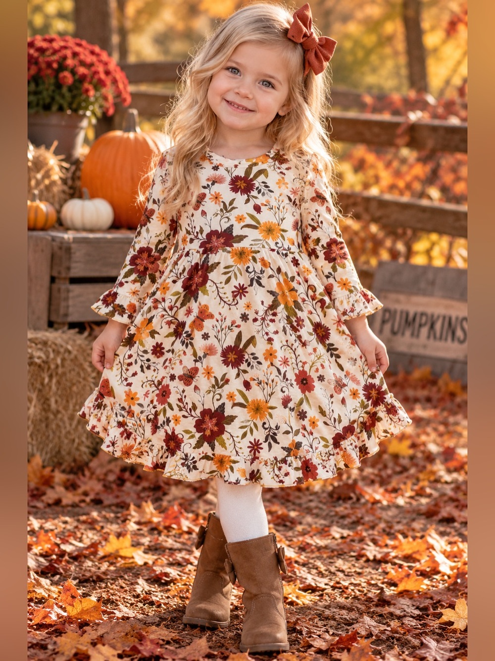 Pure Bambinos Girls 6T Bamboo Floral Fall Dress NWOT Long Sleeve Boutique